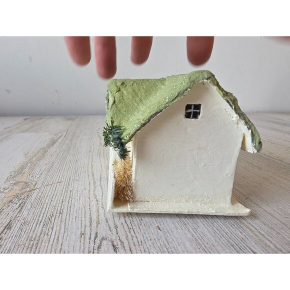 Seasons Cannon falls light up paper mache house green glitter sparkle Xmas villa - Picture 3 of 6